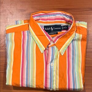 Ralph Lauren Men's Orange and Multicolor Striped Shirt